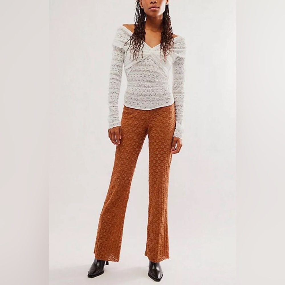 NWOT Free People FP One Ona Lace Flare Pant in Chestnut